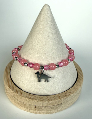 Labrador Retriever Bracelet Pink Beaded Stretch Lab Dog Lover Charm Gift