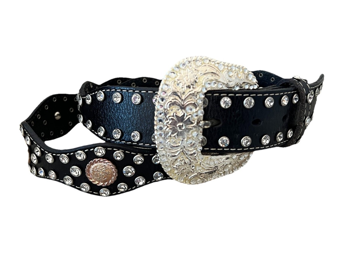 NWT Black and Gold Western Concho Rhinestone Embellished Women\'s Belt Rhinestone/Concho Belts – Texas Boot Ranch main image 4