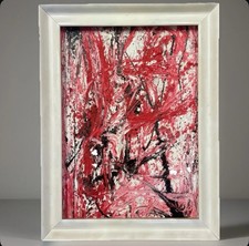 quadro moderno dipinto a mano acrilico astratto su tavola materico con cornice