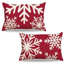  Red Christmas 20" x 12" (Pack of 2) Winter Lumbar Christmas Red Snow Flake