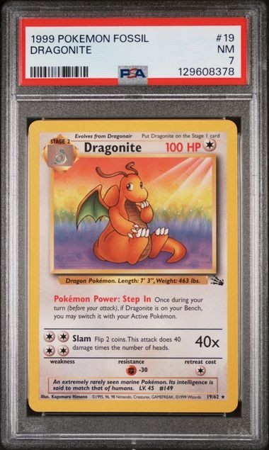 1999 POKEMON Dragonite 19/62 Fossil PSA 7 NM