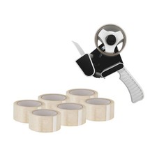 Handabroller mit 6 Klebeband Rollen PP Paketband 48mm x 66m transparent Abroller