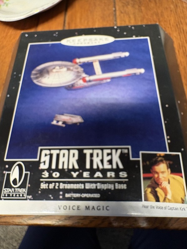 1996 Hallmark 30 Years Star Trek ornaments with display base, Voice Magic
