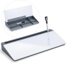 Varhomax Glass Desk Whiteboard with Storage Dry Erase Gray
