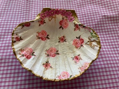 Schmuckschale Jakobsmuschel Muschel. Rosa Blumen Decoupaged in Box