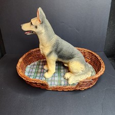 German Shepherd Dog Resin Figurine 9" tall Good ole Boy with wicker bed