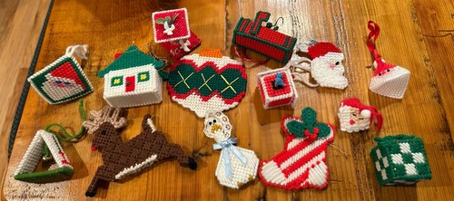 Lot of 14 Handmade Christmas Ornaments Plastic Canvas Vintage ...