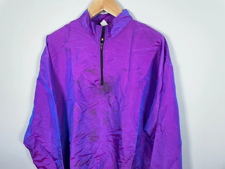 90s Surf Style 1/4 Zip Windbreaker Jacket Adult One Size 2XL Iridescent Purple - Image 4 of 4