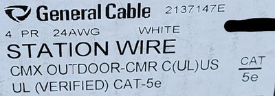 General Cable 2137147E GenSPEED 5000 24/4P UTP Cat5e Network CMX/CMR White/100ft