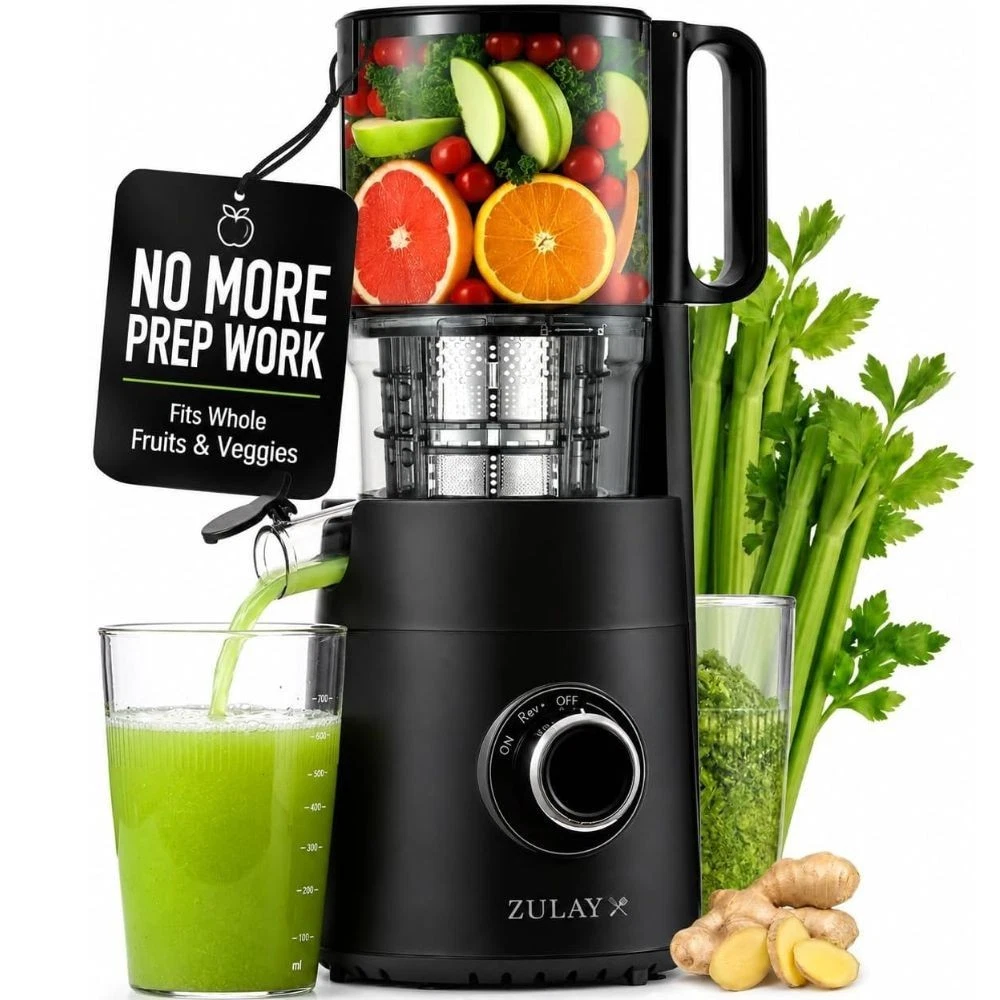 Zulay Kitchen Cold Press Electric Juicer 5" Wide Chute, 50 RPM Slow Masticating