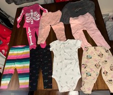 Baby Girls Lot Of 9 Clothing Pieces Tops, Bottoms Carters