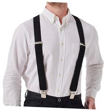 Heavy-Duty X-Back Suspenders for Men with Four Premium Clips 1 3/8" Black