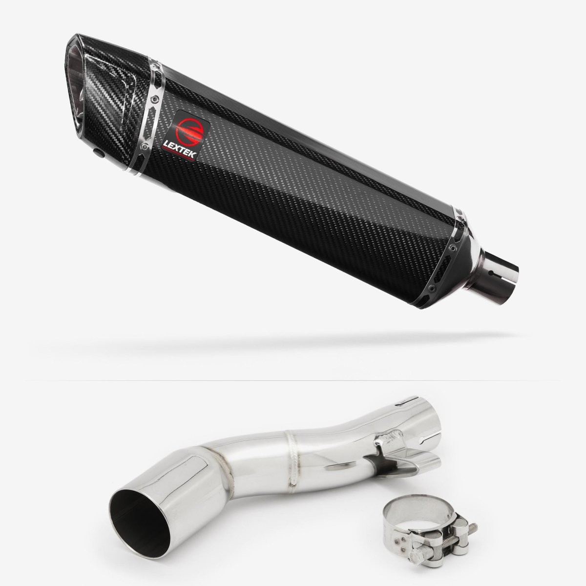 Lextek Carbon Fibre SP7C 400mm Exhaust with Link Pipe Silencer Chrome Polished