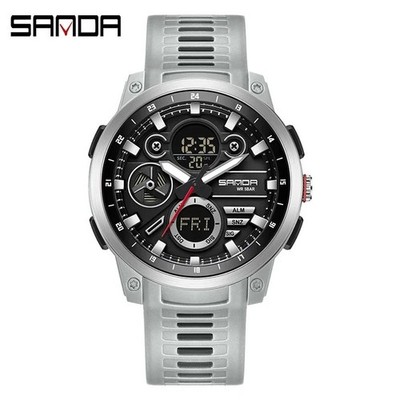 SANDA Herren Uhr Sport Dual Display LED Quarz Analog Digital TPU Armband Wasserd