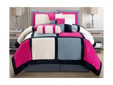 Masterplay 7 Piece Pink, Grey Color Bedding 104inchX 92inch Comforter Set M...