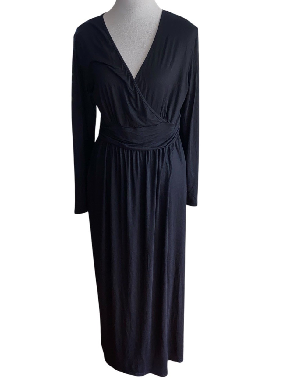 OUGES Women's Black Long Sleeve V-Neck Wrap Waist… - image 1