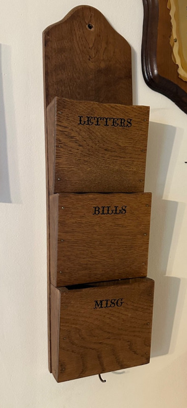Mail Organizer with 3 Pocket Slots, Vintage Solid Wood from Dad's Estate