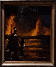 Original Ölgemälde Oil Painting Rom Schlacht Feuer Impressionismus Holzrahmen 