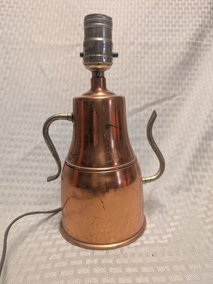 Vtg Copper Teapot Kettle Table Lamp W/ Brass Handle