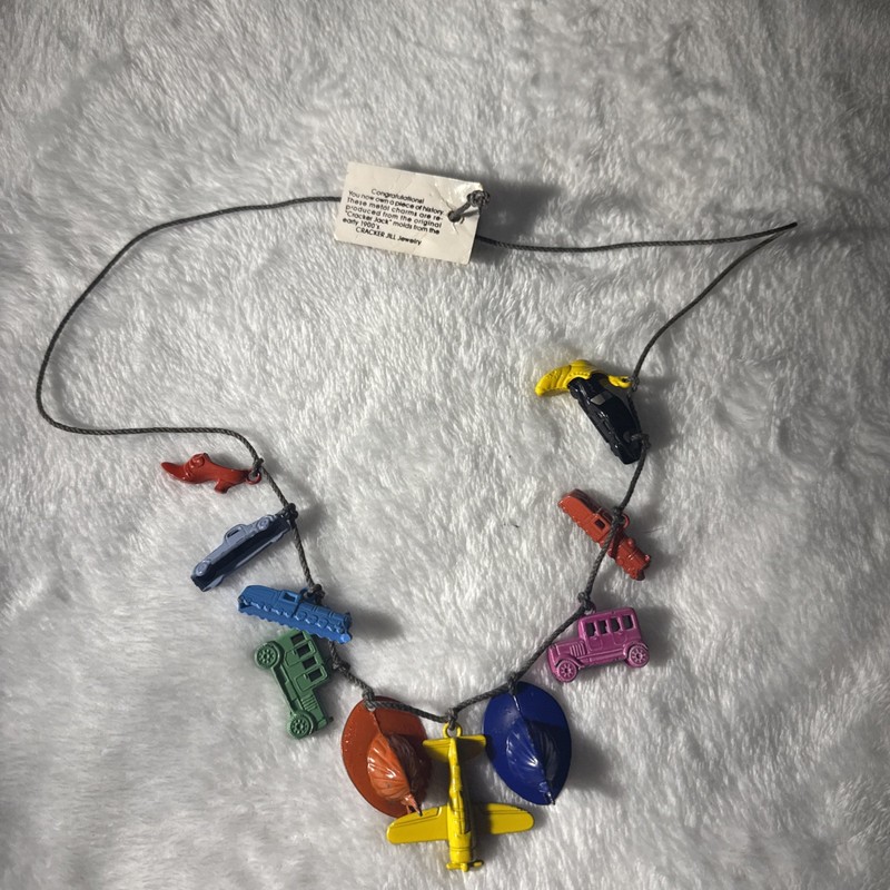 Vtg Cracker Jill Charm Necklace Painted Metal Airplanes w/ Cord (0132)