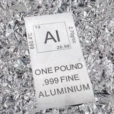 One Pound Aluminum Bar .999 Fine (AI) Laser Ingraved 16 oz Ingot - UNC