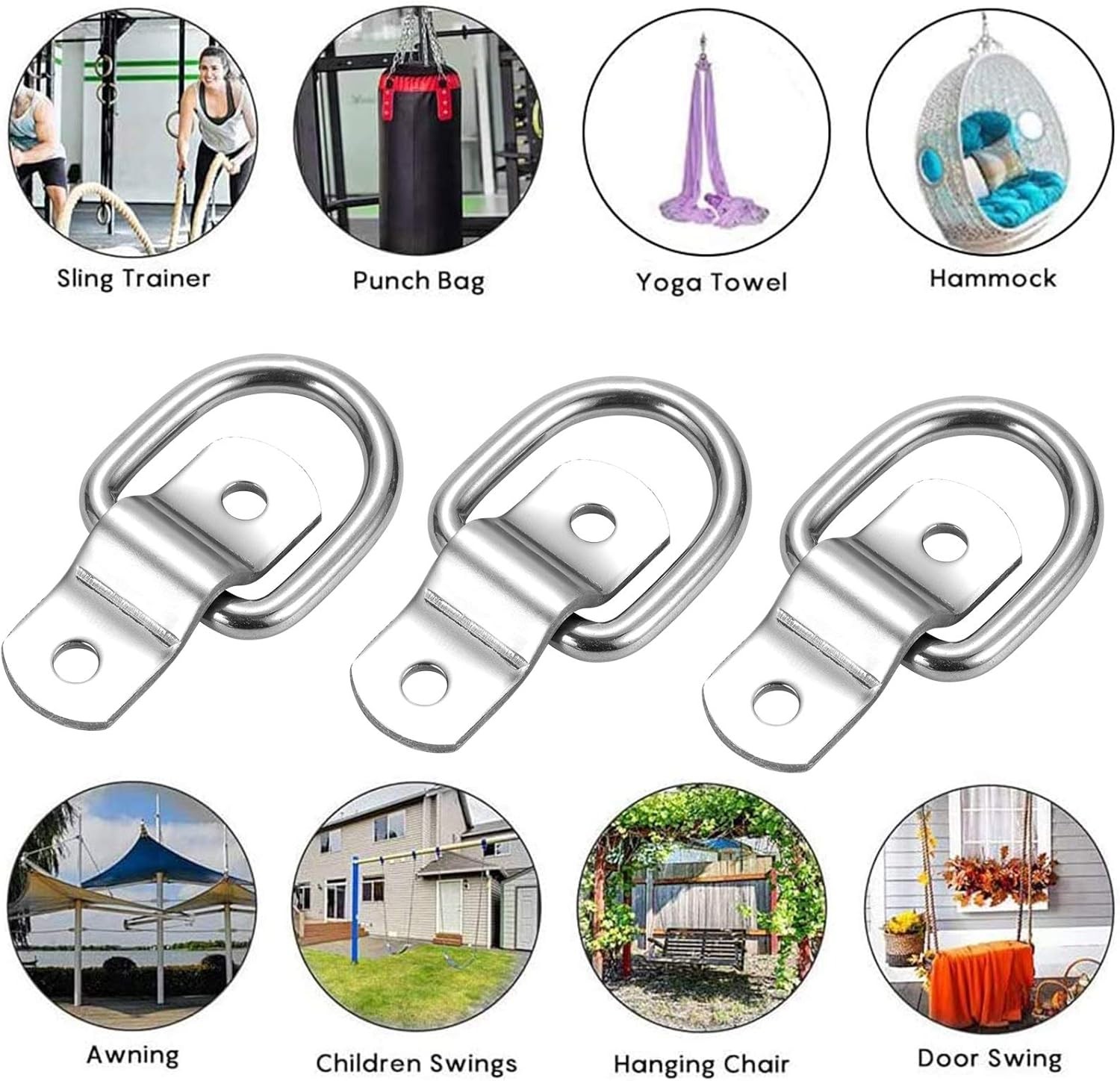 CZC AUTO 6 Pack D Ring Tie Down Anchors 1/4" Heavy 6 Pack, Stainless Steel 