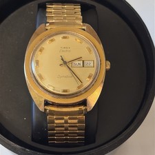 VINTAGE TIMEX ELECTRIC DYNABEAT DAY/DATE WRIST RETRO GOLD TONE