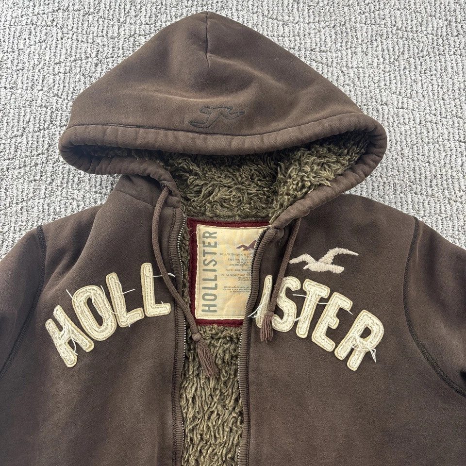 XL Hollister Y2K Marrón Sherpa Forrado Cremallera Completa Sudadera con Capucha Cálida Cómoda Capas Chaqueta Foto 2 de 4