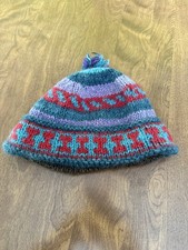 Handmade Nepali Wool Beanie Hat with Pom-Pom - Colorful Knit Winter Cap Unisex