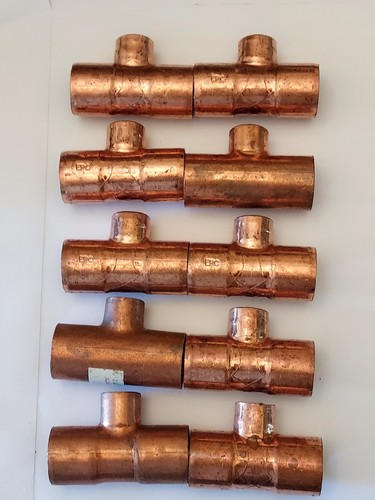 **Set of 10** 3/4" X 3/4" X1/2" C X C X C Reducing Tee Copper Solder Fittings