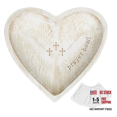 Prayer Bowl with 24 Blessing Cards, Farmhouse Handcrafted Wooden WhiteWashed
