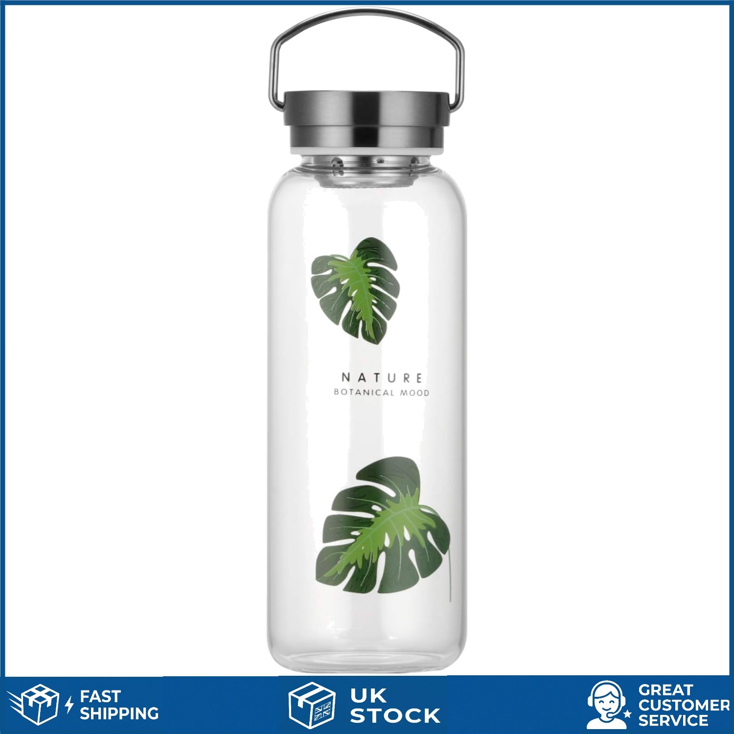 Stylish Borosilicate Glass Water Bottle with Protective Sleeve 1 Litre