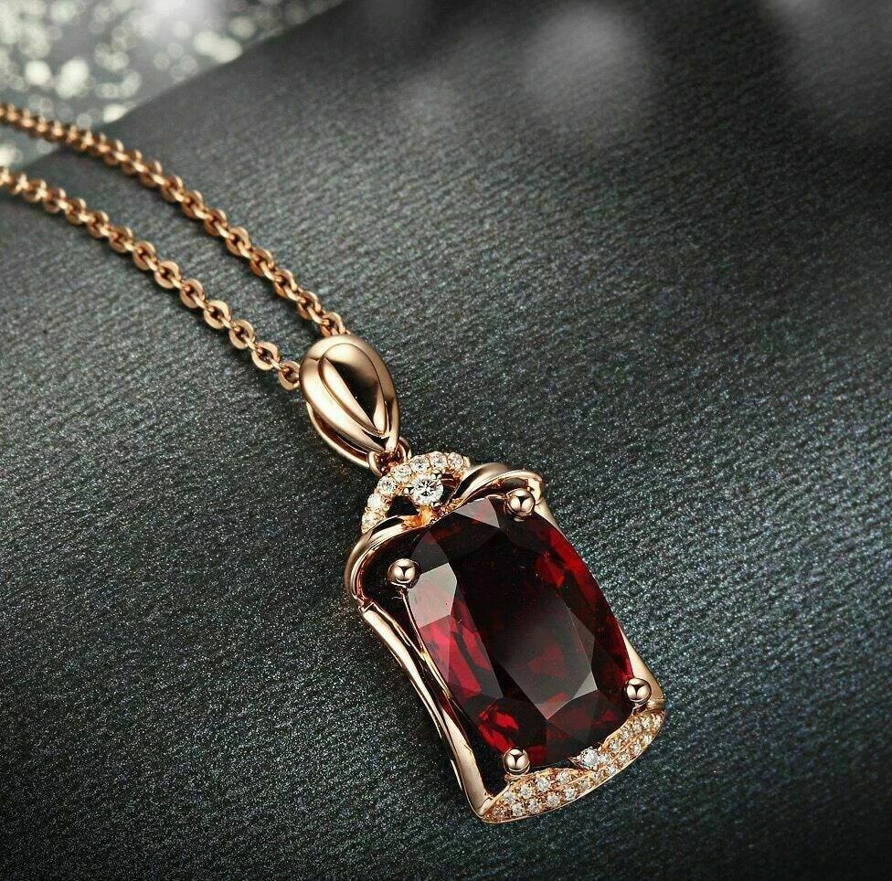 2Ct Oval Cut Red Garnet Solitaire Ladies Pendant 14K Rose Gold Finish Free Chain