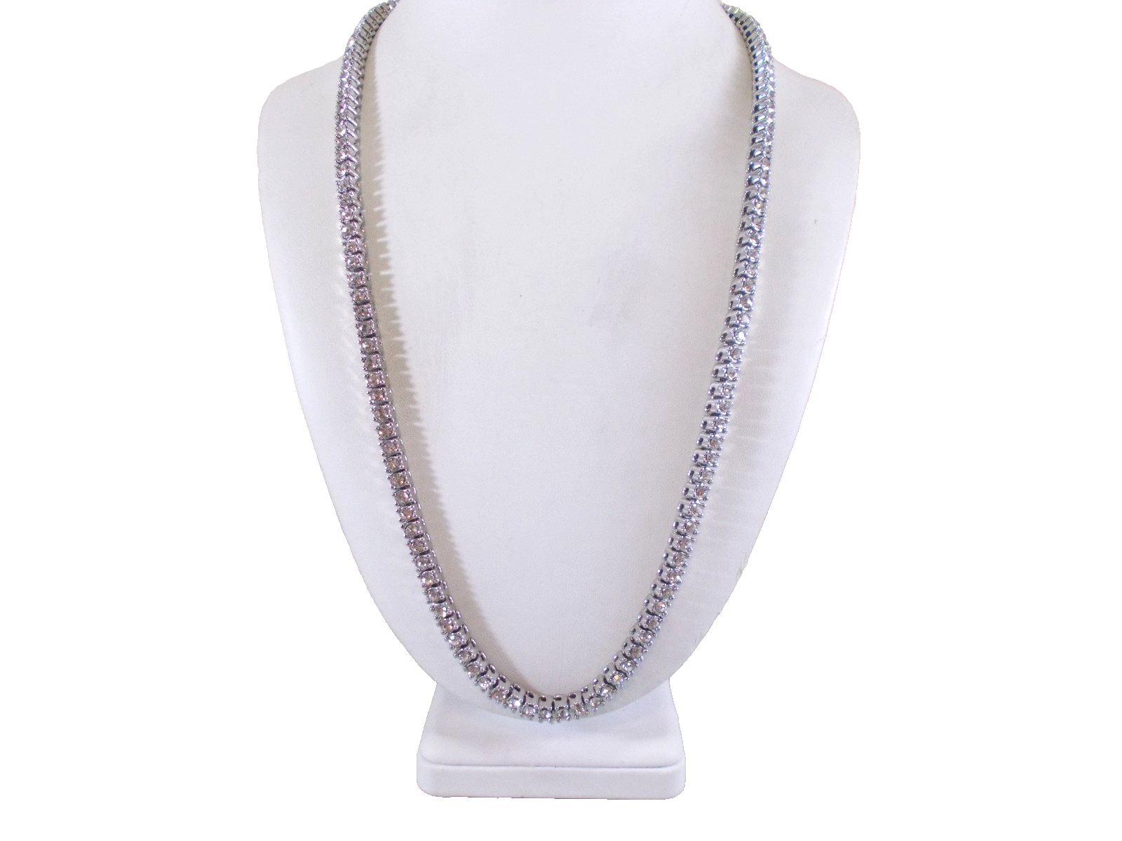 Silver Crystal Rhinestone 26-Inch Tennis Statement Necklace for Women