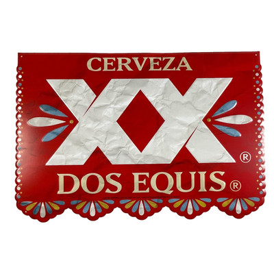 Cerveza XX Dos Equis Red Metal Festive Sign 22'' x 15'' tacker
