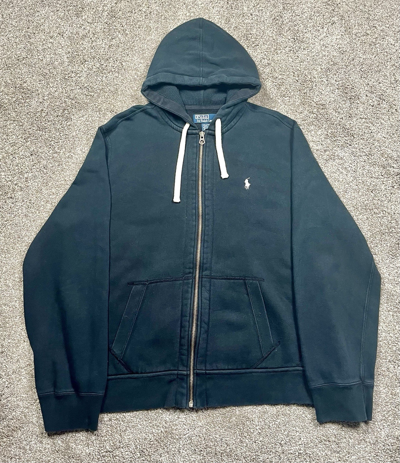 Felpa con cappuccio zip uomo vintage Y2K Polo Ralph Lauren taglia XL nero bianco pony