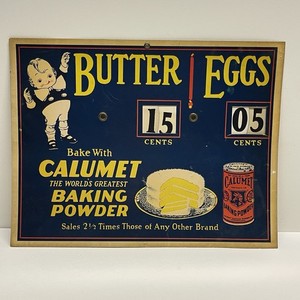 Vtg Calumet Baking Powder Butter Eggs Adjustable Price Advertising Sign 11"x14"