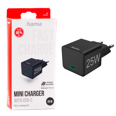Hama 25W USB-C Schnellladegerät PD Handy Ladeadapter Mini Charger schwarz fast