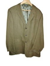 READ COND Austin Reed London Tan Brown Glen Plaid Wool Tweed Sportscoat 42L