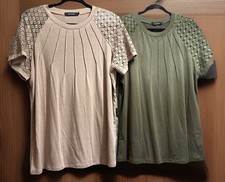 Women's Crew Neck Mesh Short Sleeve Tops Casual Solid T Shirt Tops Set 2 | XL