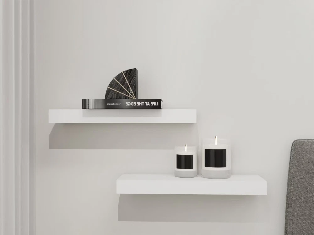 Vertical Floating Wall Shelves 16.5 Inch Set of 2 White Wood for Bathroom - thumbnail 3