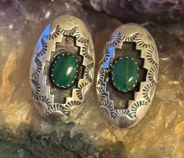 Native American Malachite Shadow Box Vintage Ster… - image 2