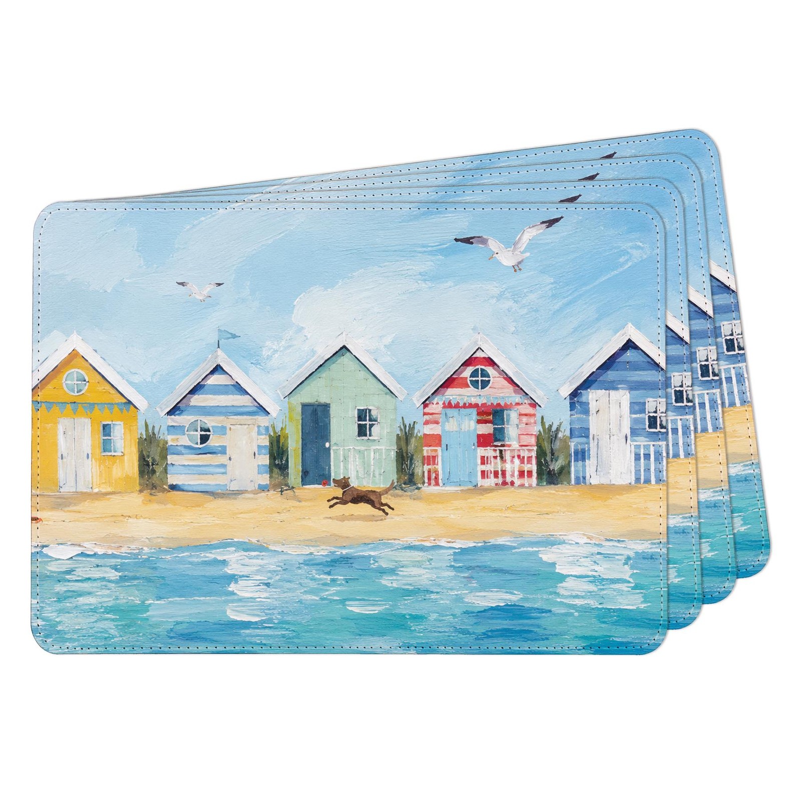 Seaside Beach Huts Faux Leather Placemats - Wipeable Table Mats, Set of 4