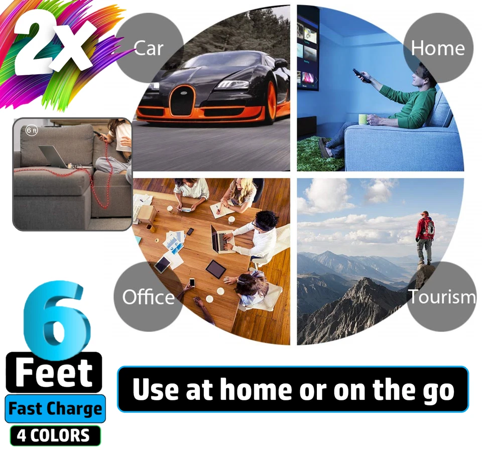 2 Pack 6FT LED Fast Charge 8 Pin USB Cable Cord for Apple iPhone 8 X XR 11 12 13 - Image 3 of 4