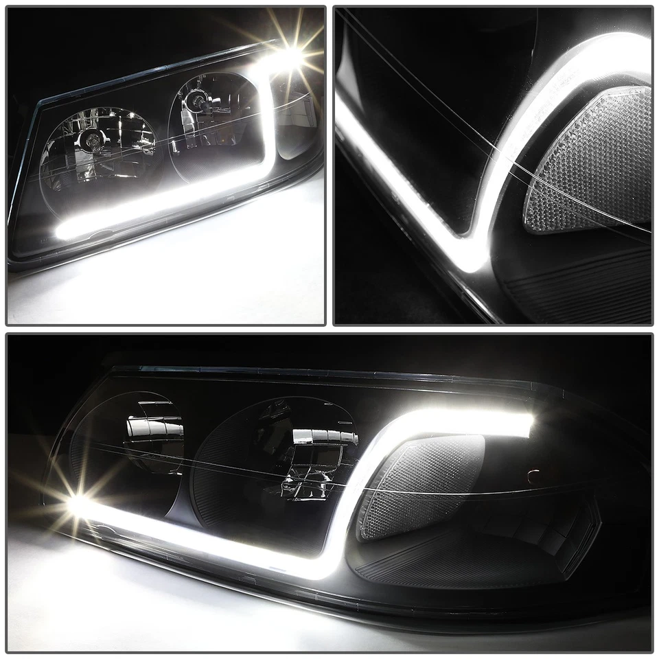 [LED DRL] Fit 2000-2005 Chevy Impala Black Housing Clear Corner Headlight/Lamp - Image 3 of 4