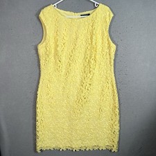 Lauren Ralph Lauren Women 14W Floral Lace Yellow Lined Shift Dress Cap Sleeves