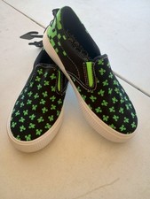 NEW Minecraft Black and Green Canvas Slip-On Sneakers Boys' Youth Size 13