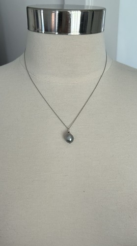 TAHITIAN TEARDROD CULTURED SEA PECOCK COLOR PEARL 14KWHITE GOLD PENDENT NECKLACE - Picture 4 of 14