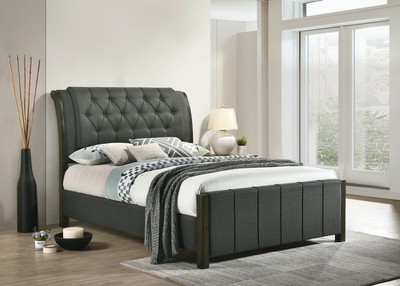 Charcoal Grey Tufted Fabric King Sleigh Bed Bedroom Furniture Ebay