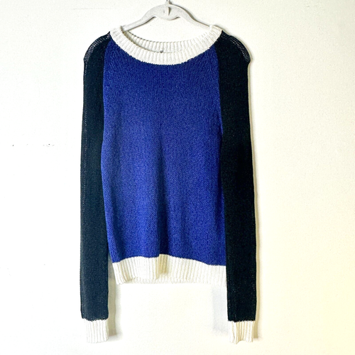 TOWNSEN Sweater Women XS Blue Black Cream Colorblock Loose Knit Long Sleeve